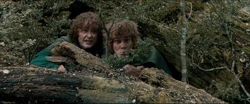 The Lord of the Rings The Fellowship of the Ring_Merrie and Pipin hide under a log